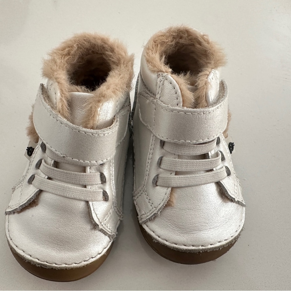 Old Soles White and Tan Baby Walker Shoes with Velcro Strap
